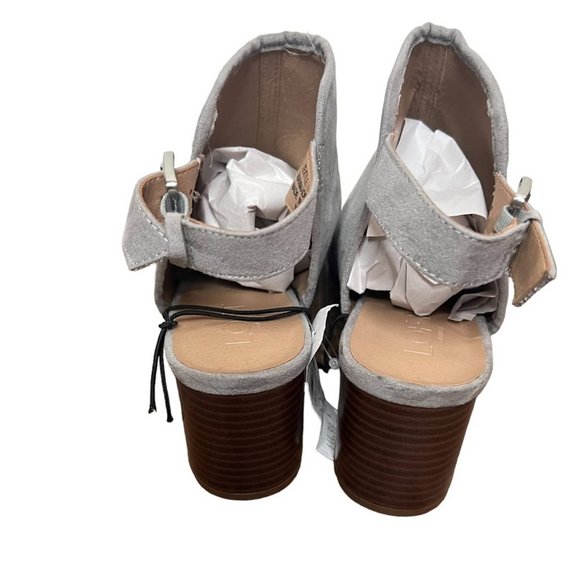 Loft Gray Faux Suede Peep Toe Boho Heel Sandals Size 10 - Picture 6 of 11
